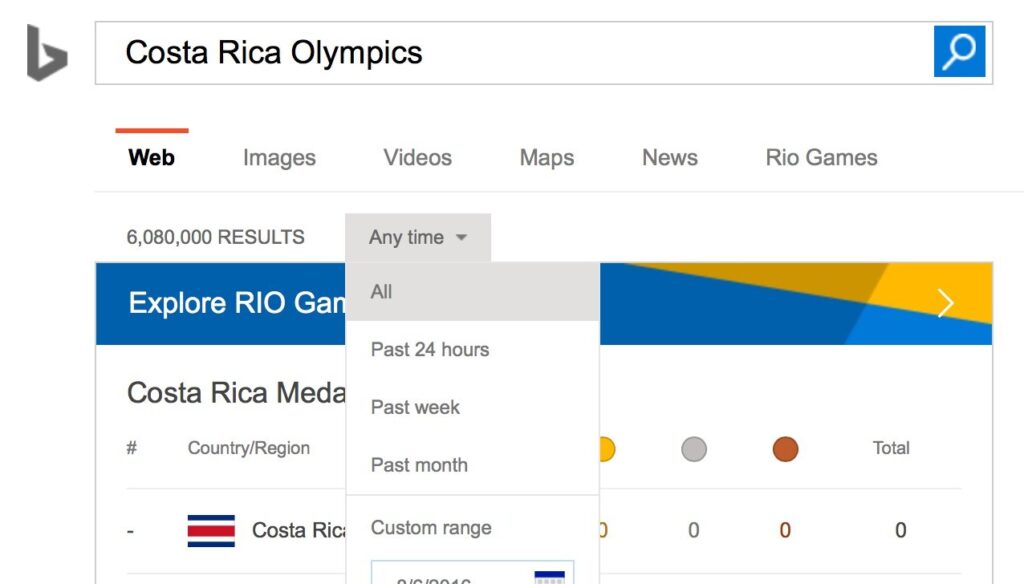 Timeframe Search in Bing